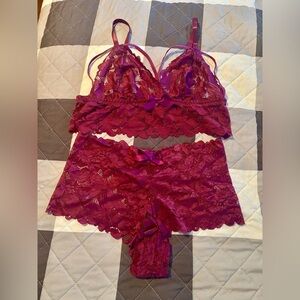SHEIN Lace Bralette and Panty Set - Deep purple